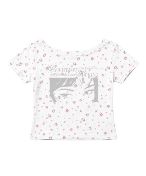 PAGESIISII(ページシシ)の「エブリグランス プリンティングフラワー ワンショルダー スリムフィット 半袖Tシャツ ホワイト(Tシャツ/カットソー・レディース・その他・MEDIUM)」の1枚目の写真