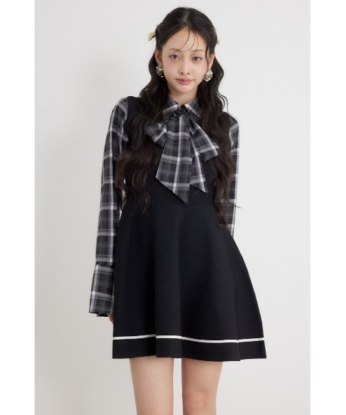 rienda(リエンダ)の「【乃木坂46 金川紗耶さん着用】リボンシャツフレアニットミニワンピース 秋服(ワンピース・レディース・ブラウン/グレー/ブラック・FREE)」の21枚目の写真
