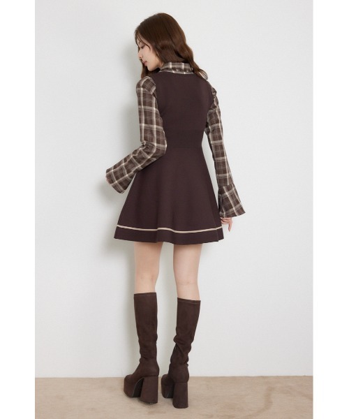 rienda(リエンダ)の「【乃木坂46 金川紗耶さん着用】リボンシャツフレアニットミニワンピース 秋服(ワンピース・レディース・ブラウン/グレー/ブラック・FREE)」の7枚目の写真
