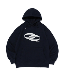 OUNDERR（オアンダーアール）の「REVERSEサークルロゴオーバーフィットフードTシャツ（ネイビー）（パーカー）」