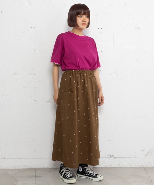 POU DOU DOU(プードゥドゥ)の「ドット刺繍ギャザースカート(スカート・レディース・キナリ/ダークブラウン/ダークグリーン・3)」の22枚目の写真