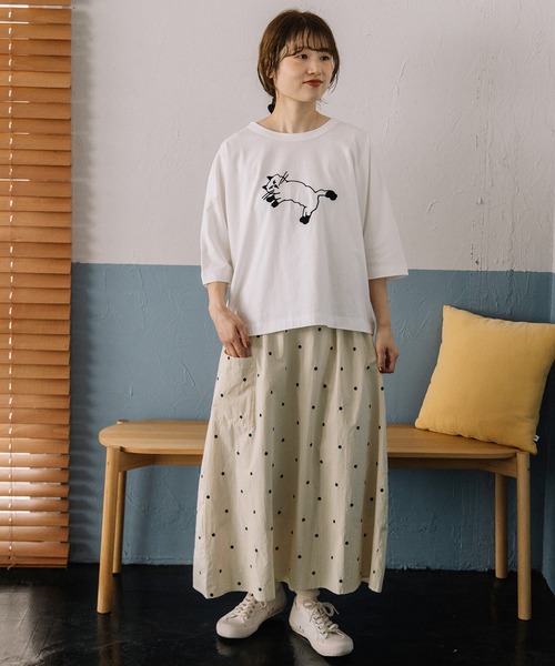 POU DOU DOU(プードゥドゥ)の「ドット刺繍ギャザースカート(スカート・レディース・キナリ/ダークブラウン/ダークグリーン・3)」の9枚目の写真