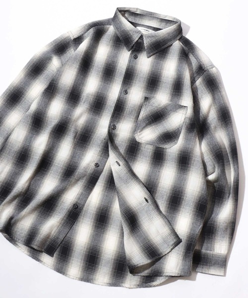 SITRY(シトリー)の「Flannel Check Shirt/オーバーサイズ オンブレチェックシャツ ネルチェックシャツ ネルシャツ(シャツ/ブラウス・メンズ・ホワイト/ブラック/ネイビー/レッド/サックスブルー/グリーン/マスタード/ブラック系その他・LL/M/L)」の2枚目の写真