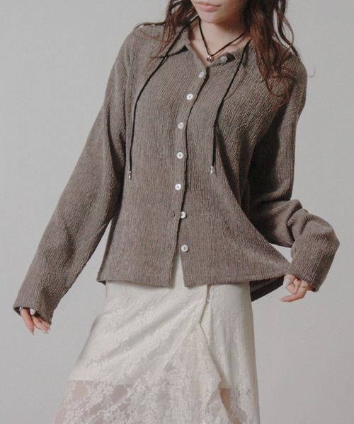 NYLAUS（ナイラス）の「【SG】メランジ 楊柳 オープンカラーシャツ 長袖（シャツ/ブラウス・レディース・ライトグレー/ブラウン/アイボリー・M）」の6枚目の写真