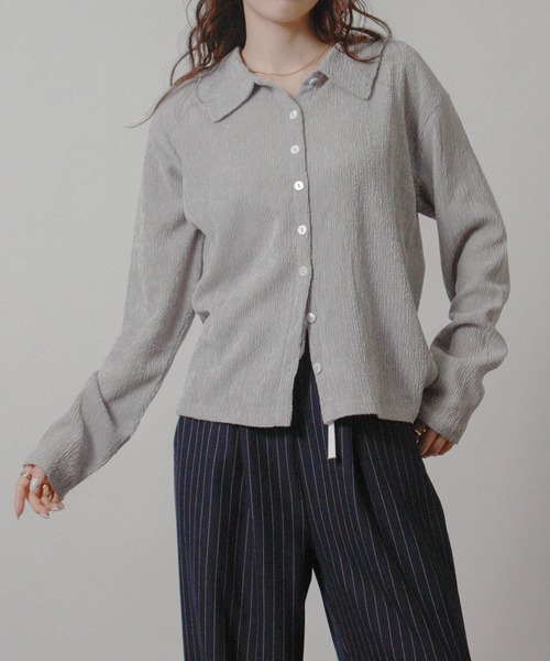 NYLAUS（ナイラス）の「【SG】メランジ 楊柳 オープンカラーシャツ 長袖（シャツ/ブラウス・レディース・ライトグレー/ブラウン/アイボリー・M）」の11枚目の写真