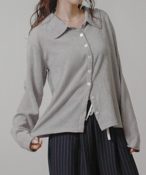 NYLAUS（ナイラス）の「【SG】メランジ 楊柳 オープンカラーシャツ 長袖（シャツ/ブラウス・レディース・ライトグレー/ブラウン/アイボリー・M）」の14枚目の写真