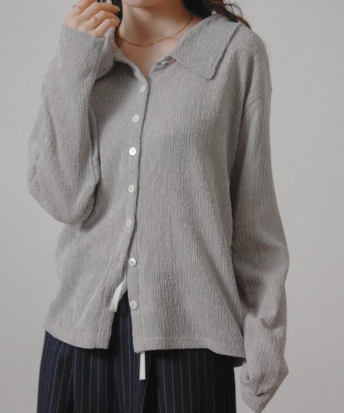 NYLAUS（ナイラス）の「【SG】メランジ 楊柳 オープンカラーシャツ 長袖（シャツ/ブラウス・レディース・ライトグレー/ブラウン/アイボリー・M）」の16枚目の写真