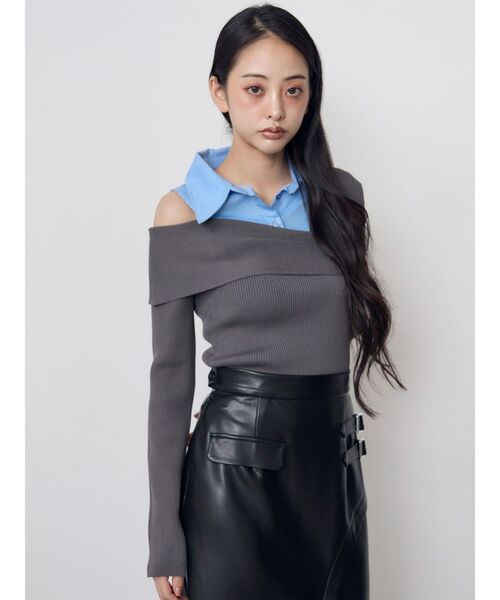 MURUA(ムルーア)の「シャツドッキングニットトップス(ニット/セーター・レディース・グレー/ブラック・FREE)」の15枚目の写真