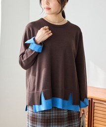 LAVEANGE（ラビアンジェ）の「配色レイヤード風ニットプルオーバー|袖口配色 バイカラー スリット ゆったり 大きいサイズ（ニット/セーター）」