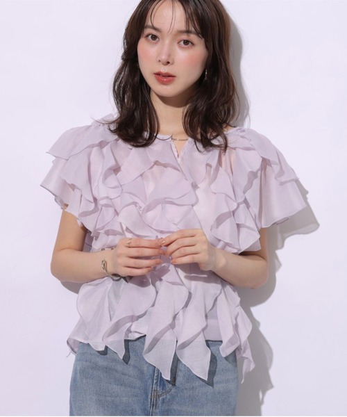 Mystrada(マイストラーダ)の「フリルブラウス(シャツ/ブラウス・レディース・チャコールグレー/オフホワイト/ライトパープル・38/36)」の12枚目の写真