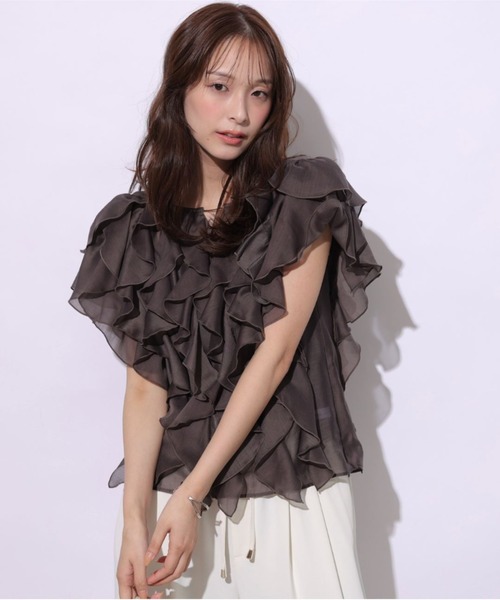 Mystrada(マイストラーダ)の「フリルブラウス(シャツ/ブラウス・レディース・チャコールグレー/オフホワイト/ライトパープル・38/36)」の15枚目の写真