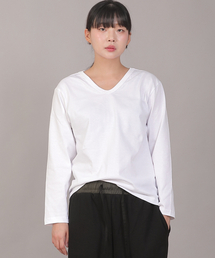 ミニマルソフトVネック長袖TシャツMSV-8A16ホワイト