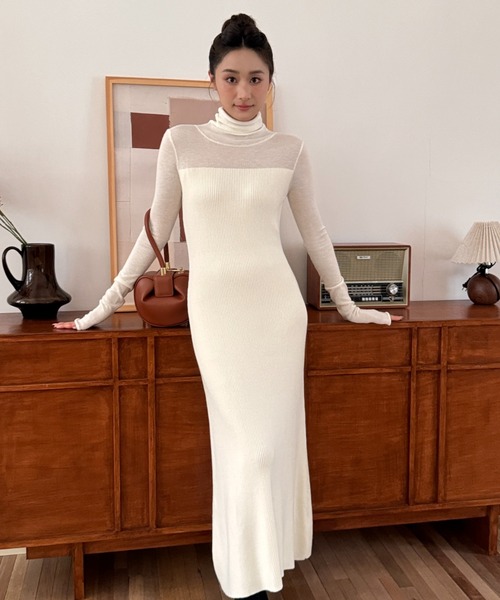 BIRTHDAY BASH(バースデイバッシュ)の「SHEER DOCKING KNIT DRESS(シアードッキングニットドレス)(ワンピース・レディース・ホワイト・M/S)」の10枚目の写真