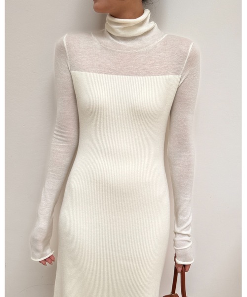 BIRTHDAY BASH(バースデイバッシュ)の「SHEER DOCKING KNIT DRESS(シアードッキングニットドレス)(ワンピース・レディース・ホワイト・M/S)」の7枚目の写真