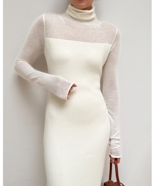 BIRTHDAY BASH(バースデイバッシュ)の「SHEER DOCKING KNIT DRESS(シアードッキングニットドレス)(ワンピース・レディース・ホワイト・M/S)」の8枚目の写真