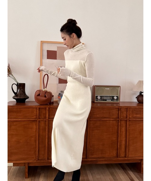 BIRTHDAY BASH(バースデイバッシュ)の「SHEER DOCKING KNIT DRESS(シアードッキングニットドレス)(ワンピース・レディース・ホワイト・M/S)」の11枚目の写真