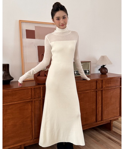 BIRTHDAY BASH(バースデイバッシュ)の「SHEER DOCKING KNIT DRESS(シアードッキングニットドレス)(ワンピース・レディース・ホワイト・M/S)」の12枚目の写真