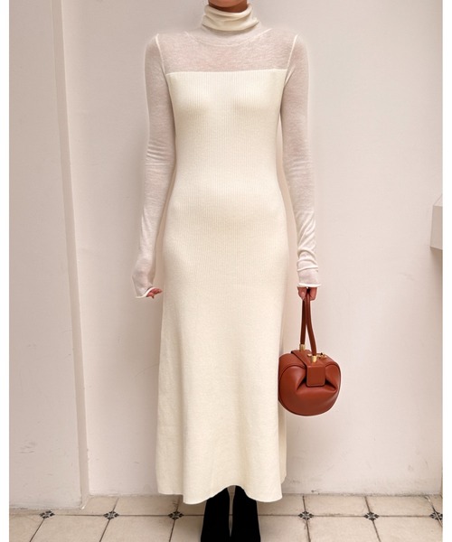 BIRTHDAY BASH(バースデイバッシュ)の「SHEER DOCKING KNIT DRESS(シアードッキングニットドレス)(ワンピース・レディース・ホワイト・M/S)」の4枚目の写真