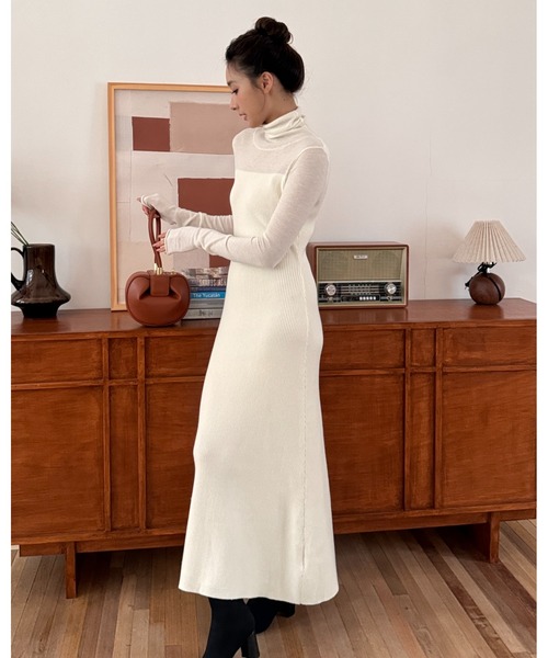 BIRTHDAY BASH(バースデイバッシュ)の「SHEER DOCKING KNIT DRESS(シアードッキングニットドレス)(ワンピース・レディース・ホワイト・M/S)」の2枚目の写真