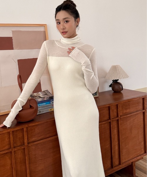 BIRTHDAY BASH(バースデイバッシュ)の「SHEER DOCKING KNIT DRESS(シアードッキングニットドレス)(ワンピース・レディース・ホワイト・M/S)」の15枚目の写真
