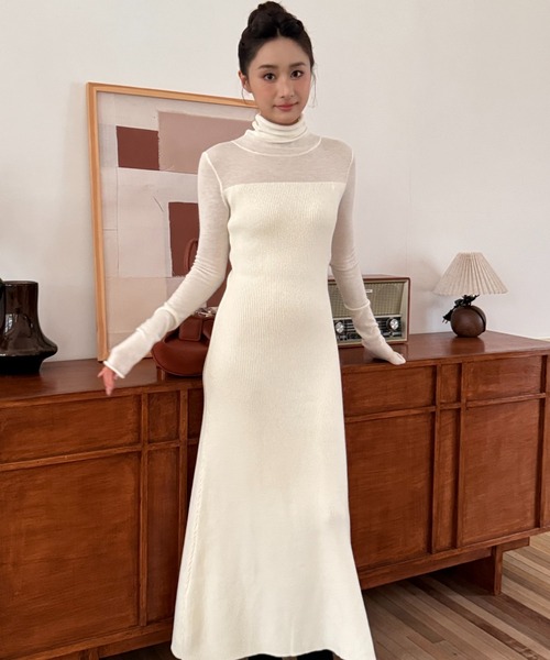 BIRTHDAY BASH(バースデイバッシュ)の「SHEER DOCKING KNIT DRESS(シアードッキングニットドレス)(ワンピース・レディース・ホワイト・M/S)」の17枚目の写真