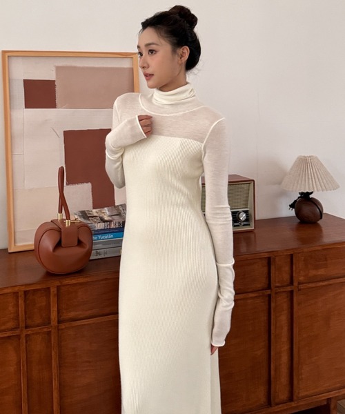 BIRTHDAY BASH(バースデイバッシュ)の「SHEER DOCKING KNIT DRESS(シアードッキングニットドレス)(ワンピース・レディース・ホワイト・M/S)」の16枚目の写真
