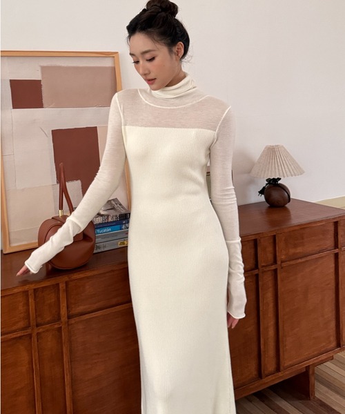 BIRTHDAY BASH(バースデイバッシュ)の「SHEER DOCKING KNIT DRESS(シアードッキングニットドレス)(ワンピース・レディース・ホワイト・M/S)」の18枚目の写真