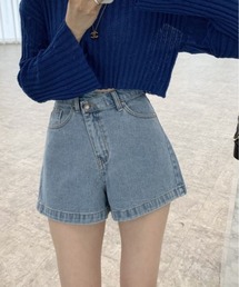 アシンメトリーウエストデニムショートパンツ