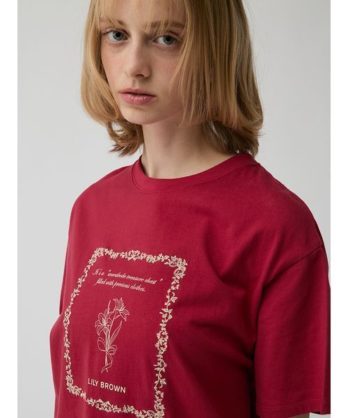 LILY BROWN(リリーブラウン)の「エンブロイダリープリントTシャツ(Tシャツ/カットソー・レディース・レッド/グレー/チャコールグレー・F)」の8枚目の写真
