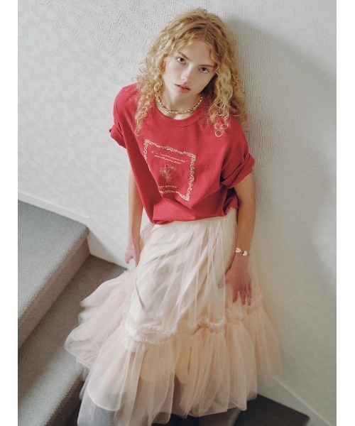 LILY BROWN(リリーブラウン)の「エンブロイダリープリントTシャツ(Tシャツ/カットソー・レディース・レッド/グレー/チャコールグレー・F)」の15枚目の写真