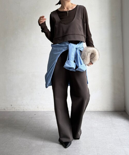 DouDou（ドゥドゥ）の「【WEB限定/セットアップ可能】バック刺繍裏毛セミワイドパンツ（その他パンツ・レディース・グレー/チャコールグレー・FREE）」の18枚目の写真