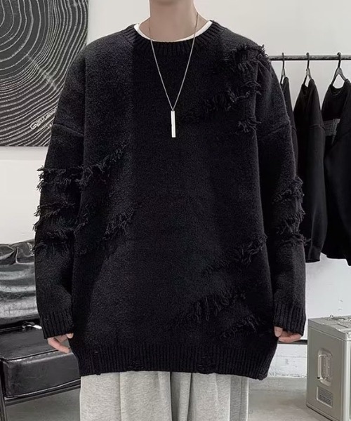 DOUBLE STEAL(ダブルスティール)の「DSクラッシュデザインクルーネックニット(ニット/セーター・メンズ・カーキ/ブラック・X-LARGE/LARGE/MEDIUM)」の1枚目の写真