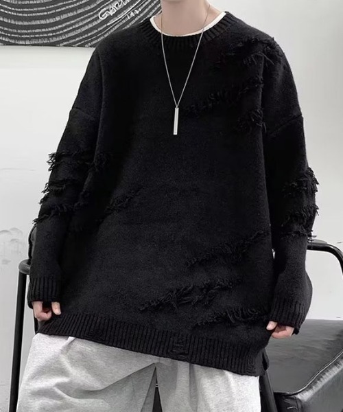 DOUBLE STEAL(ダブルスティール)の「DSクラッシュデザインクルーネックニット(ニット/セーター・メンズ・カーキ/ブラック・X-LARGE/LARGE/MEDIUM)」の3枚目の写真