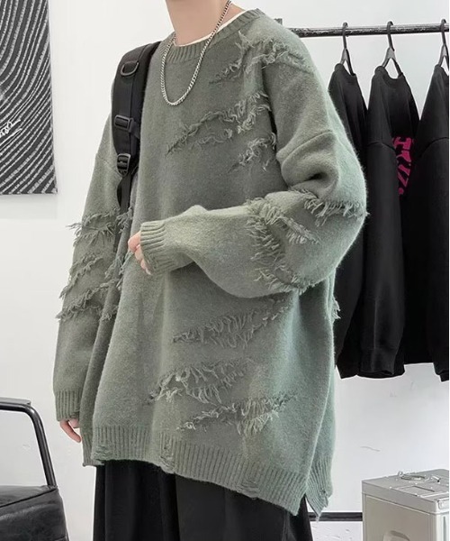DOUBLE STEAL(ダブルスティール)の「DSクラッシュデザインクルーネックニット(ニット/セーター・メンズ・カーキ/ブラック・X-LARGE/LARGE/MEDIUM)」の6枚目の写真