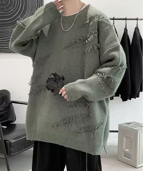 DOUBLE STEAL(ダブルスティール)の「DSクラッシュデザインクルーネックニット(ニット/セーター・メンズ・カーキ/ブラック・X-LARGE/LARGE/MEDIUM)」の5枚目の写真