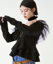 2WAY tiered tulle ニットプルオーバー