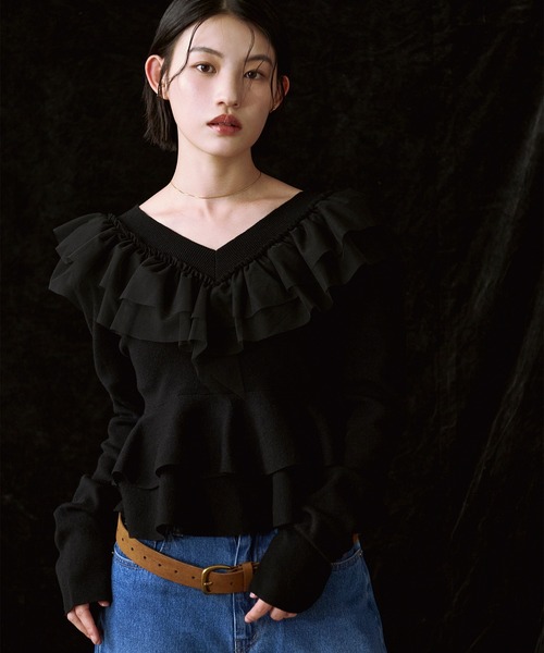 Ezick(エジック)の「2WAY tiered tulle ニットプルオーバー(ニット/セーター・レディース・ブラック/アイボリー・FREE)」の14枚目の写真