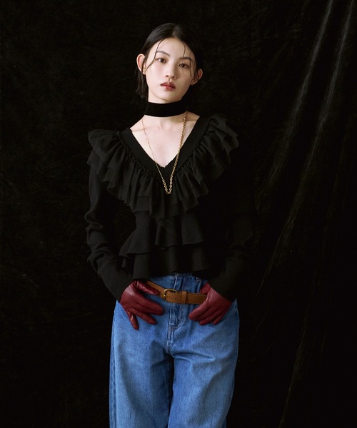 Ezick(エジック)の「2WAY tiered tulle ニットプルオーバー(ニット/セーター・レディース・ブラック/アイボリー・FREE)」の18枚目の写真