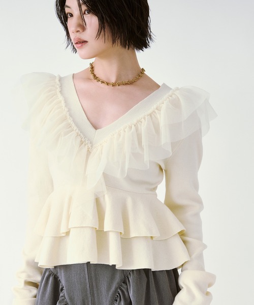 Ezick(エジック)の「2WAY tiered tulle ニットプルオーバー(ニット/セーター・レディース・ブラック/アイボリー・FREE)」の20枚目の写真