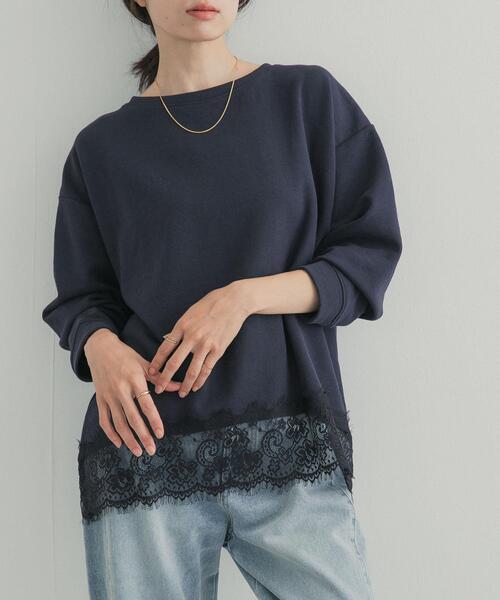 URBAN RESEARCH DOORS(アーバンリサーチドアーズ)の「ダブルフェイス裾レースプルオーバー 26AW(Tシャツ/カットソー・レディース・ネイビー/チャコールグレー/アイボリー・FREE)」の3枚目の写真