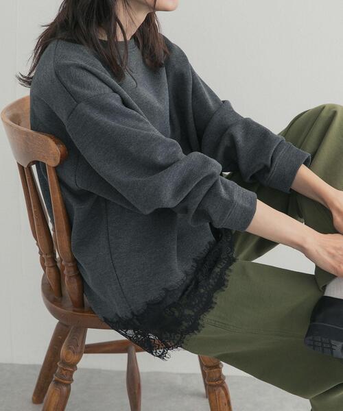 URBAN RESEARCH DOORS(アーバンリサーチドアーズ)の「ダブルフェイス裾レースプルオーバー 26AW(Tシャツ/カットソー・レディース・ネイビー/チャコールグレー/アイボリー・FREE)」の2枚目の写真