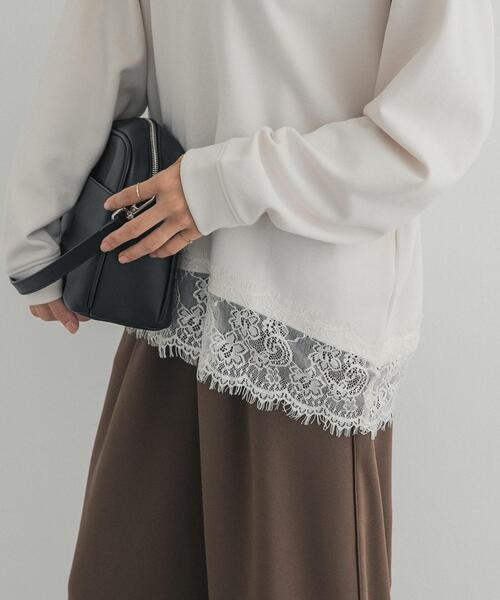 URBAN RESEARCH DOORS(アーバンリサーチドアーズ)の「ダブルフェイス裾レースプルオーバー 26AW(Tシャツ/カットソー・レディース・ネイビー/チャコールグレー/アイボリー・FREE)」の1枚目の写真