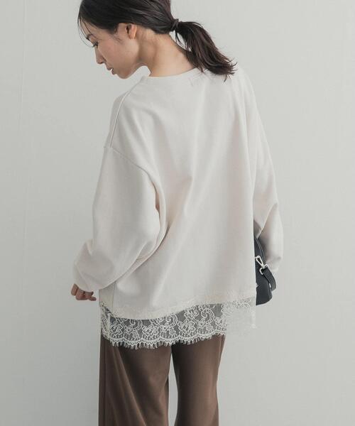 URBAN RESEARCH DOORS(アーバンリサーチドアーズ)の「ダブルフェイス裾レースプルオーバー 26AW(Tシャツ/カットソー・レディース・ネイビー/チャコールグレー/アイボリー・FREE)」の4枚目の写真