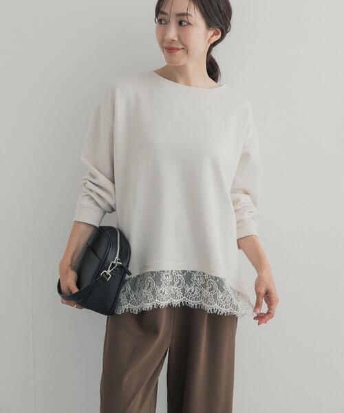 URBAN RESEARCH DOORS(アーバンリサーチドアーズ)の「ダブルフェイス裾レースプルオーバー 26AW(Tシャツ/カットソー・レディース・ネイビー/チャコールグレー/アイボリー・FREE)」の6枚目の写真