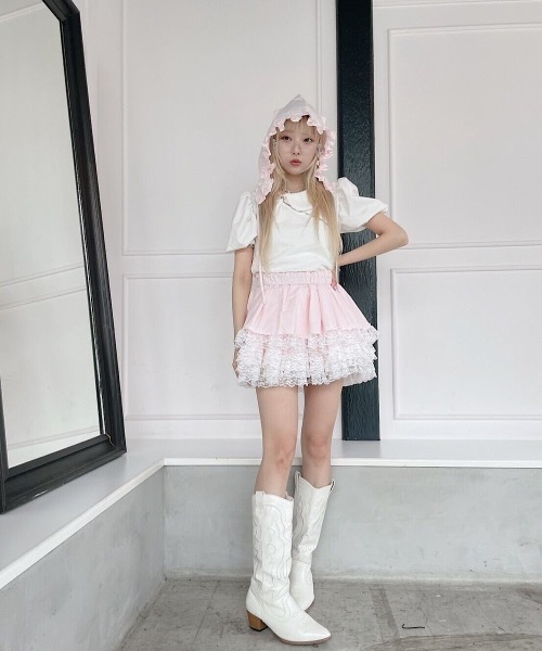 lilLilly（リルリリー）の「レースシャツミニスカート（スカート・レディース・ピンク/ブラック/ホワイト・FREE）」の12枚目の写真