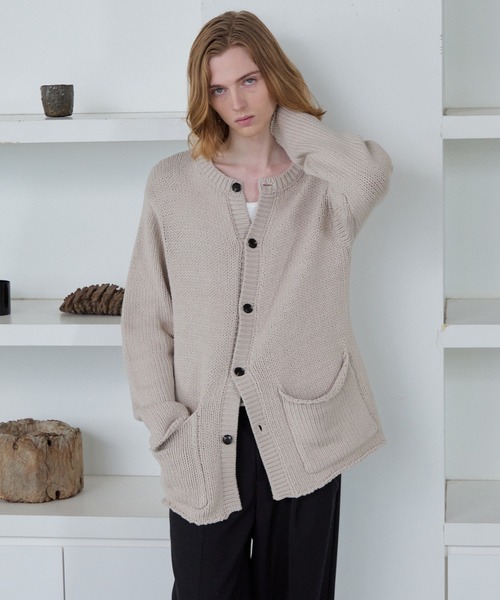 Parts Lab.(パーツラボ)の「【Parts Lab.】Low-Gauge Crewneck Cardigan / ローゲージ クルーネックカーディガン(カーディガン/ボレロ・メンズ・グレー/ブラック/ベージュ・L/S/M)」の8枚目の写真