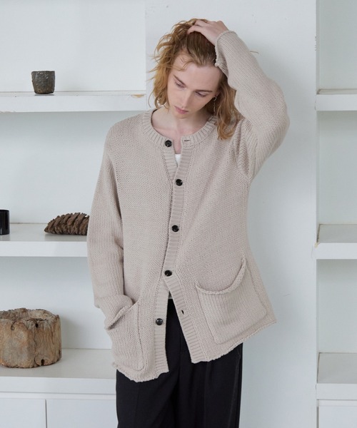 Parts Lab.(パーツラボ)の「【Parts Lab.】Low-Gauge Crewneck Cardigan / ローゲージ クルーネックカーディガン(カーディガン/ボレロ・メンズ・グレー/ブラック/ベージュ・L/S/M)」の9枚目の写真