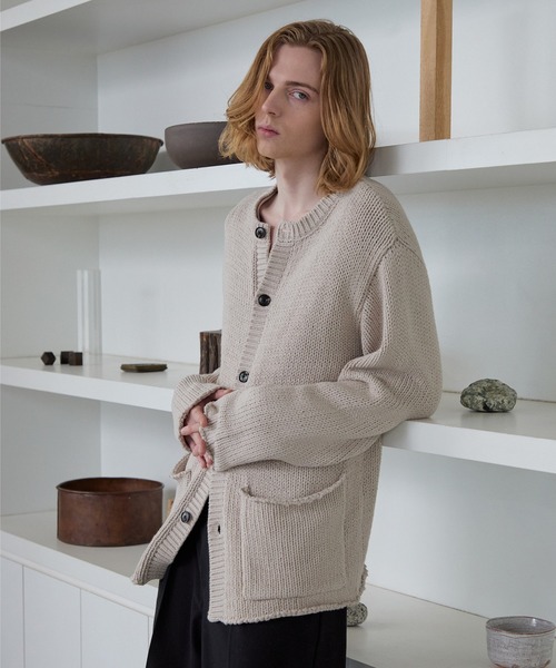 Parts Lab.(パーツラボ)の「【Parts Lab.】Low-Gauge Crewneck Cardigan / ローゲージ クルーネックカーディガン(カーディガン/ボレロ・メンズ・グレー/ブラック/ベージュ・L/S/M)」の10枚目の写真