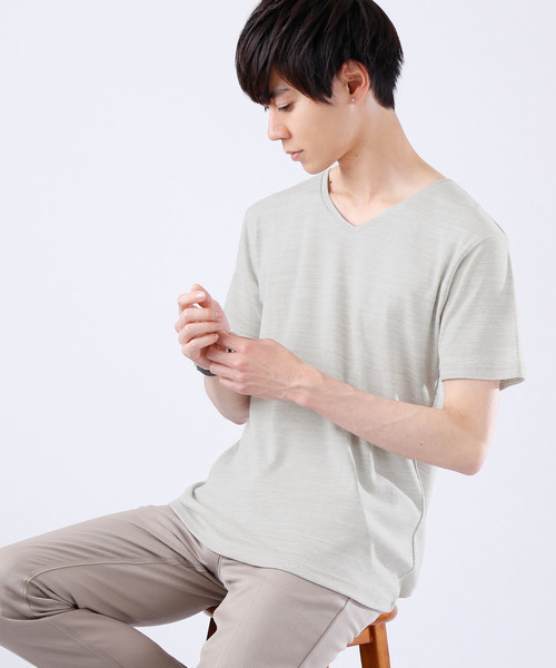 MONO-MART（モノマート）の「半袖フライス編みサマーストレッチカットソー（Tシャツ/カットソー・メンズ・ブラック/カーキ/グレー/ワイン/オートミール/ブルー・M/L）」の3枚目の写真