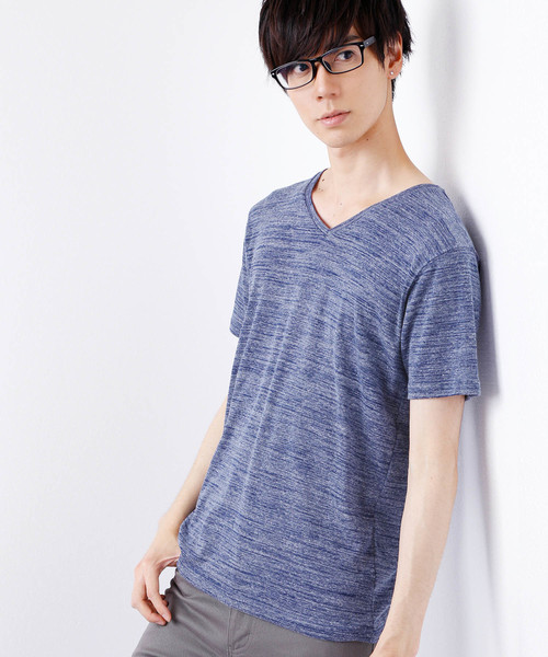 MONO-MART（モノマート）の「半袖フライス編みサマーストレッチカットソー（Tシャツ/カットソー・メンズ・ブラック/カーキ/グレー/ワイン/オートミール/ブルー・M/L）」の5枚目の写真